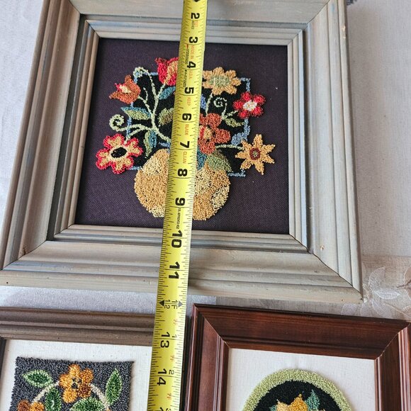 Set of 4 Vintage Embroidered Flower Wall Art - Picture 14 of 16
